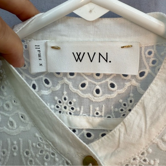 WVN White Eyelet 100% Organic Cotton Short Sleeve Midi Dress Size XS NWT - Picture 2 of 9